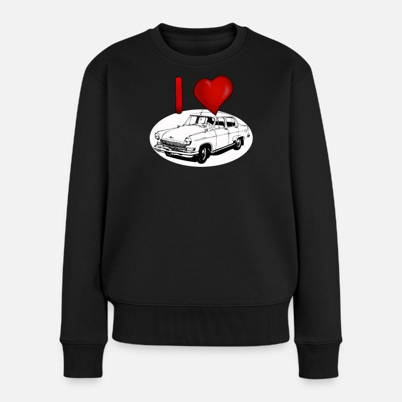 Herzliebe für Oldtimer Wolga M21 - Frauen Premium Bio Pullover - Schwarz