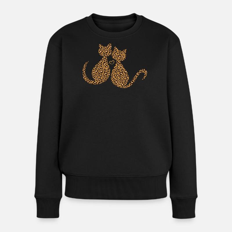 Leopard Leo Kätzchen Katzen Verliebt In Love - Frauen Premium Bio Pullover - Schwarz