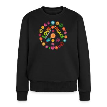 Cercle de fleurs Paix d’amour - Pull Premium bio Femme - noir - Devant - Julia (174cm)