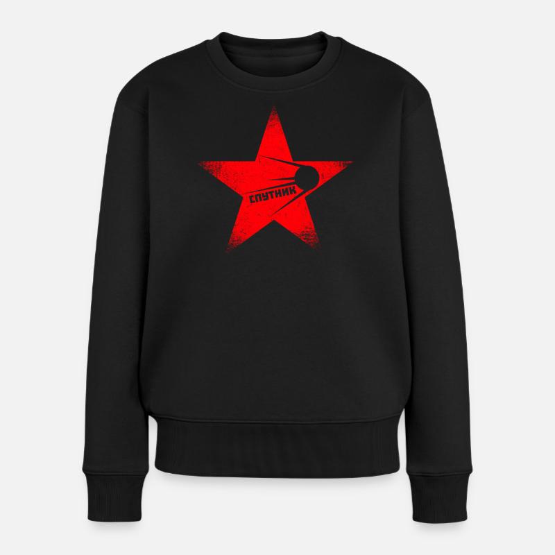 Roter Stern - Sputnik - Frauen Premium Bio Pullover - Schwarz