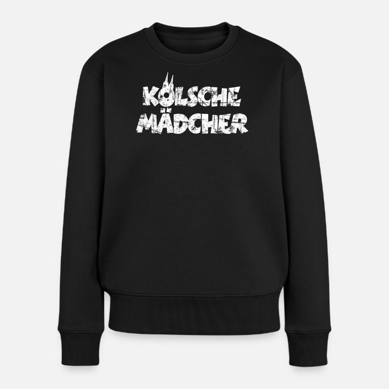 Kölsche Mädcher (Vintage/Weiß) Mädchen aus Köln - Frauen Premium Bio Pullover - Schwarz