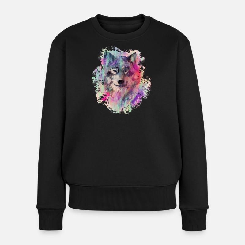 Wolf dans le Nord Colour version - Pull Premium bio Femme - noir