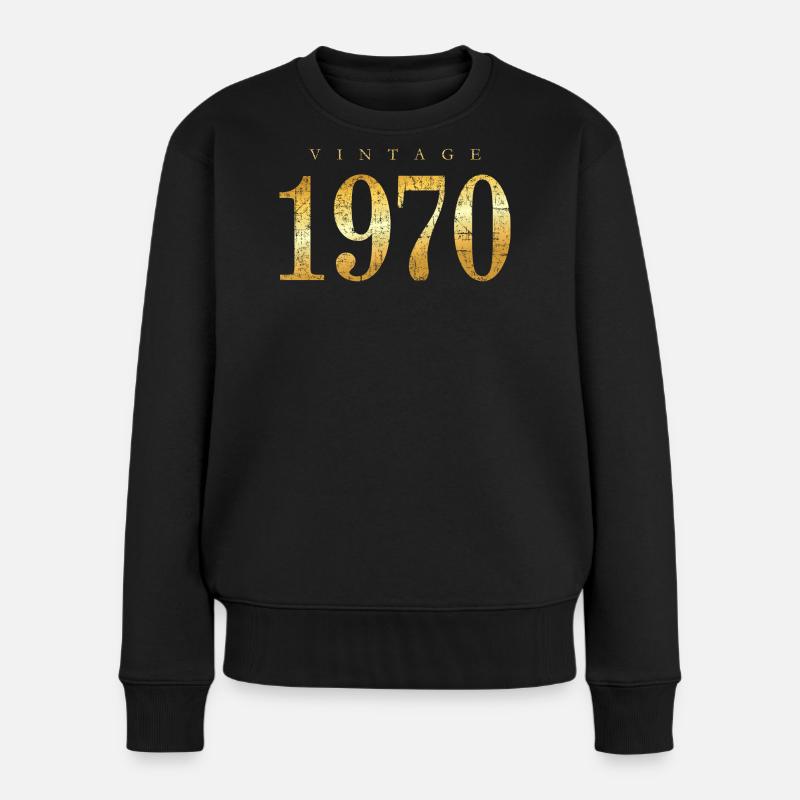 Vintage 1970 (Antik Goldgelb) Geburtstag - Frauen Premium Bio Pullover - Schwarz