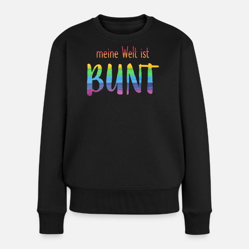 Meine Welt ist bunt - Regenbogen -fröhlich - Frauen Premium Bio Pullover - Schwarz