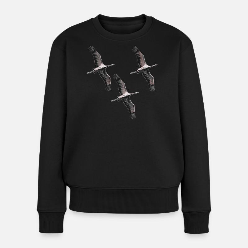 Vogelzug Kraniche in Grau Tönen - Frauen Premium Bio Pullover - Schwarz