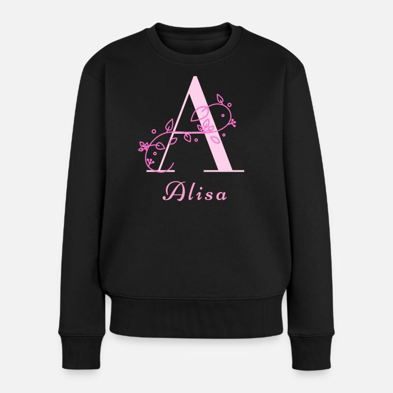 ALISA Blumen Buchstabe Damen Name Shirt - Frauen Premium Bio Pullover - Schwarz