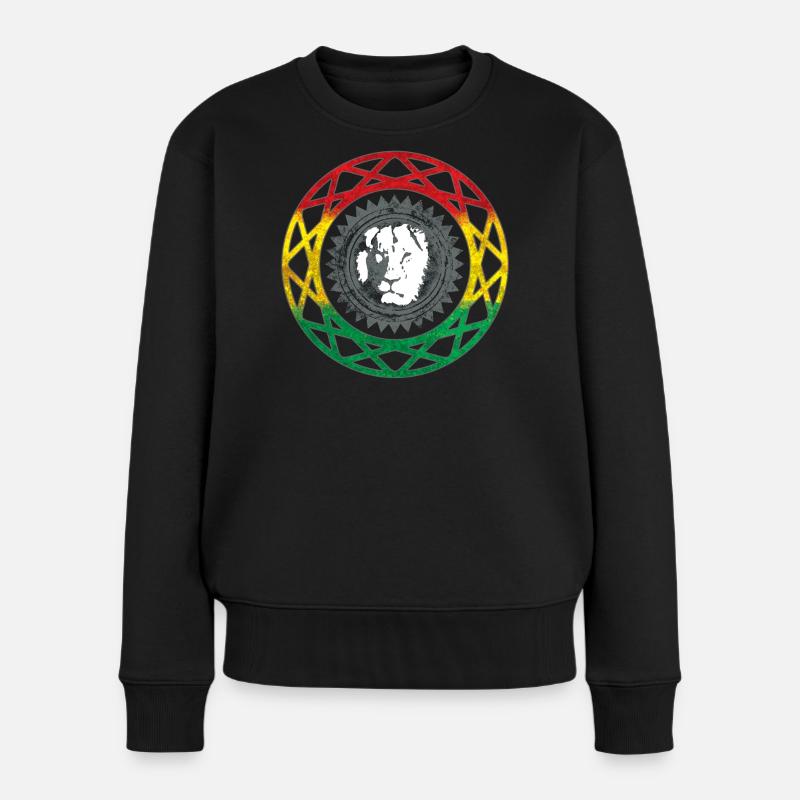 Löwengesicht im Rasta-Mandala-Stil - Frauen Premium Bio Pullover - Schwarz