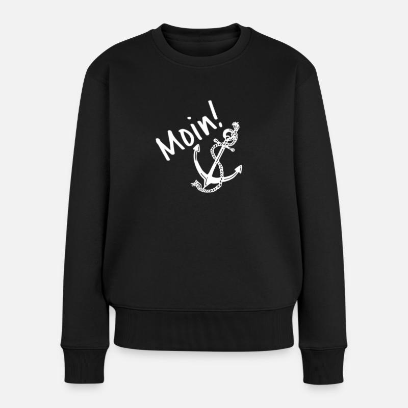 Moin Anker Nautik Design - Frauen Premium Bio Pullover - Schwarz
