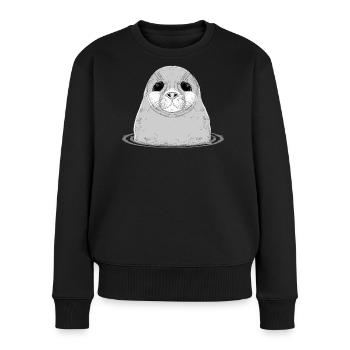 eine süße Baby Robbe im Wasser - Frauen Premium Bio Pullover - Schwarz - Vorne - Julia (174cm)