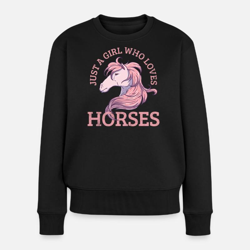 Pferd - Frauen Premium Bio Pullover - Schwarz