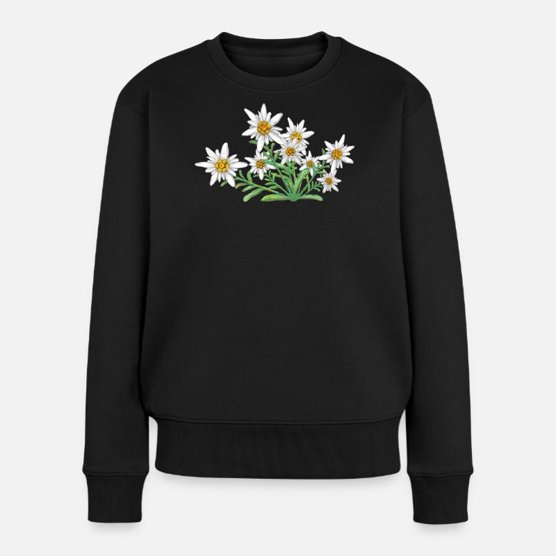 Das Edelweiss, Blume der Alpen, Blume der Schweiz - Frauen Premium Bio Pullover - Schwarz