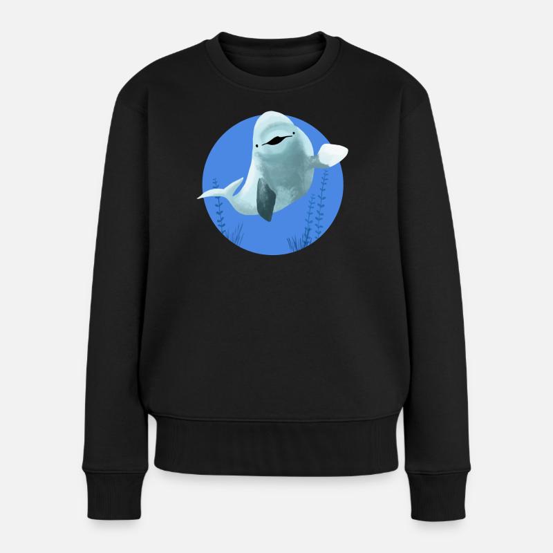 Beluga cheerful in blue circle - Women's Premium Organic Jumper - black
