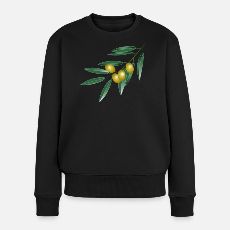 Olivenzweig mit vier Oliven. Symbol für Frieden - Frauen Premium Bio Pullover - Schwarz