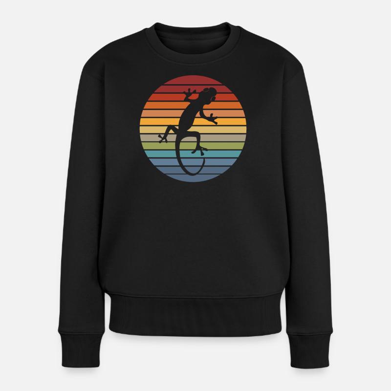 Gecko Silhouette Retro Echse Tier Reptil Geschenk - Frauen Premium Bio Pullover - Schwarz