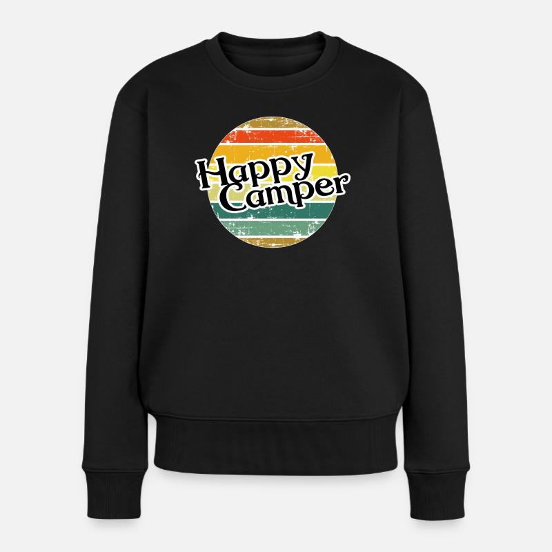 Happy Camper / Retro Vintage Wohnmobil Camping - Frauen Premium Bio Pullover - Schwarz
