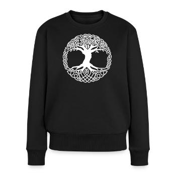 Lebensbaum im keltischen Knotenkreis - Frauen Premium Bio Pullover - Schwarz - Vorne - Julia (174cm)