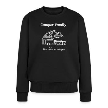 camper family, Wohnwagen, Geschenk, Camping, Motiv - Frauen Premium Bio Pullover - Schwarz - Vorne - Julia (174cm)