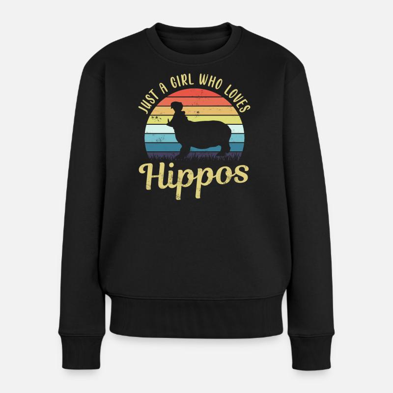 Nilpferd Flusspferd Hippo - Frauen Premium Bio Pullover - Schwarz