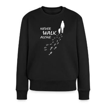Hund - NEVER WALK ALONE, Gassi - Frauen Premium Bio Pullover - Schwarz - Vorne - Julia (174cm)