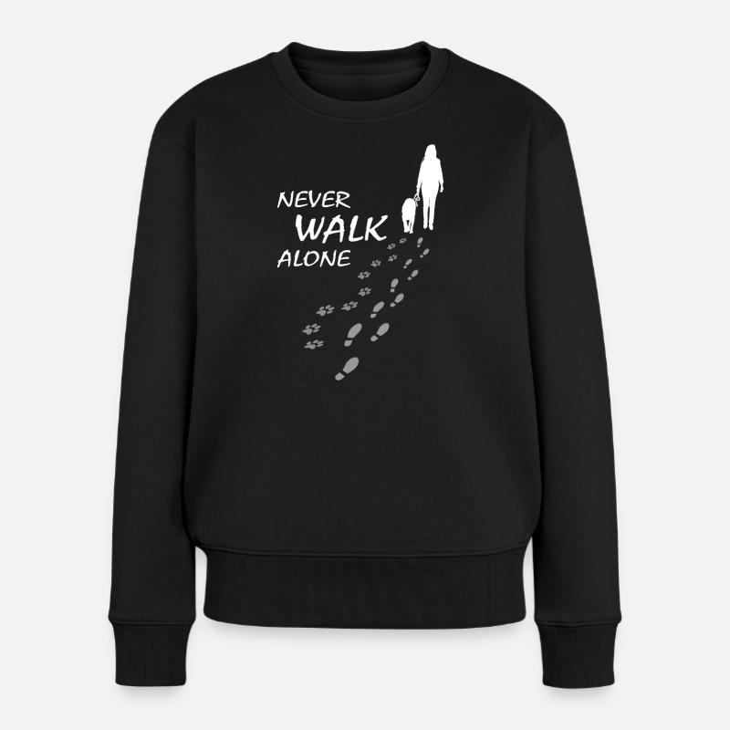 Hund - NEVER WALK ALONE, Gassi - Frauen Premium Bio Pullover - Schwarz