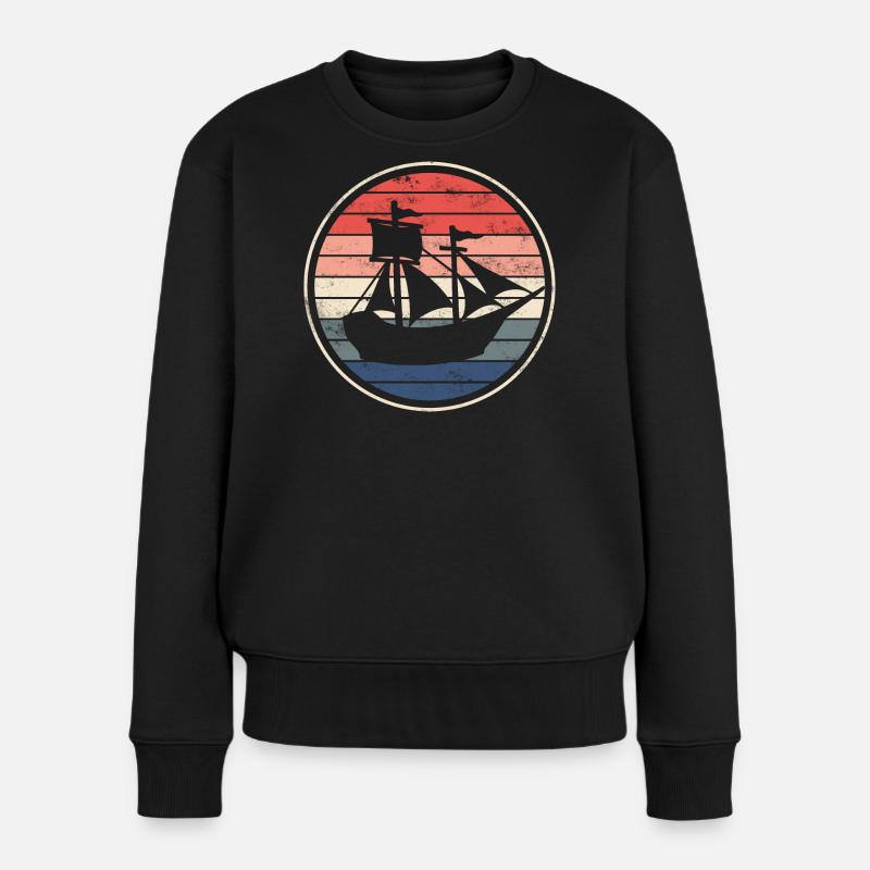 Boot Schiff Segelschiff - Frauen Premium Bio Pullover - Schwarz