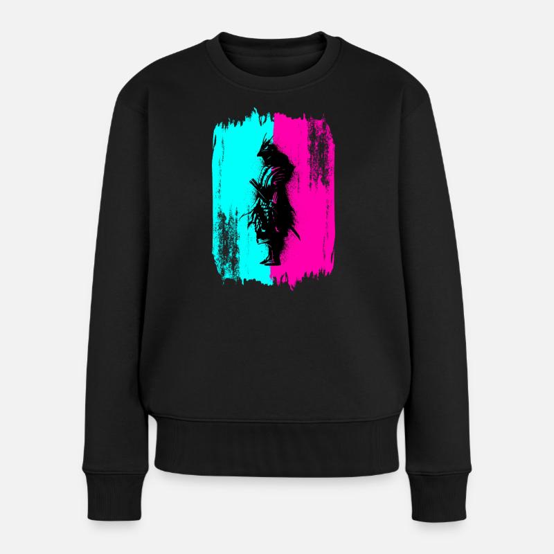 Samurai Silhouette Japan Krieger Schwarz Kunst - Frauen Premium Bio Pullover - Schwarz