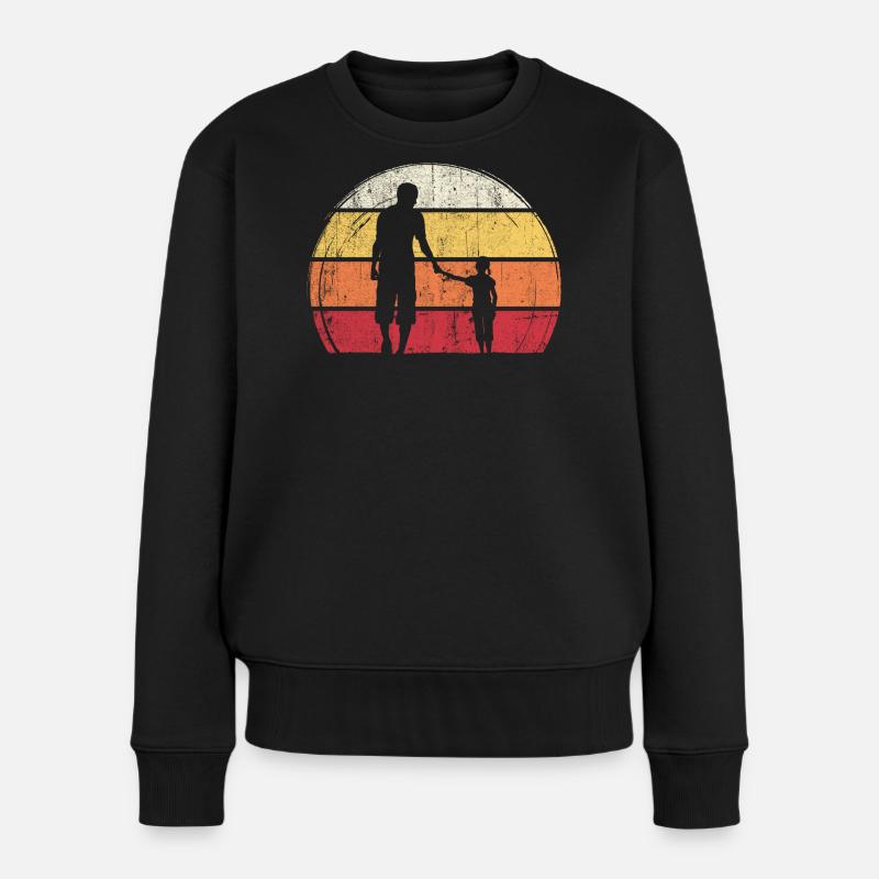 Sunset Silhouette: Vater und Kind - Frauen Premium Bio Pullover - Schwarz