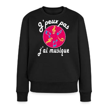 j'peux pas j'ai musique - Pull Premium bio Femme - noir - Devant - Julia (174cm)