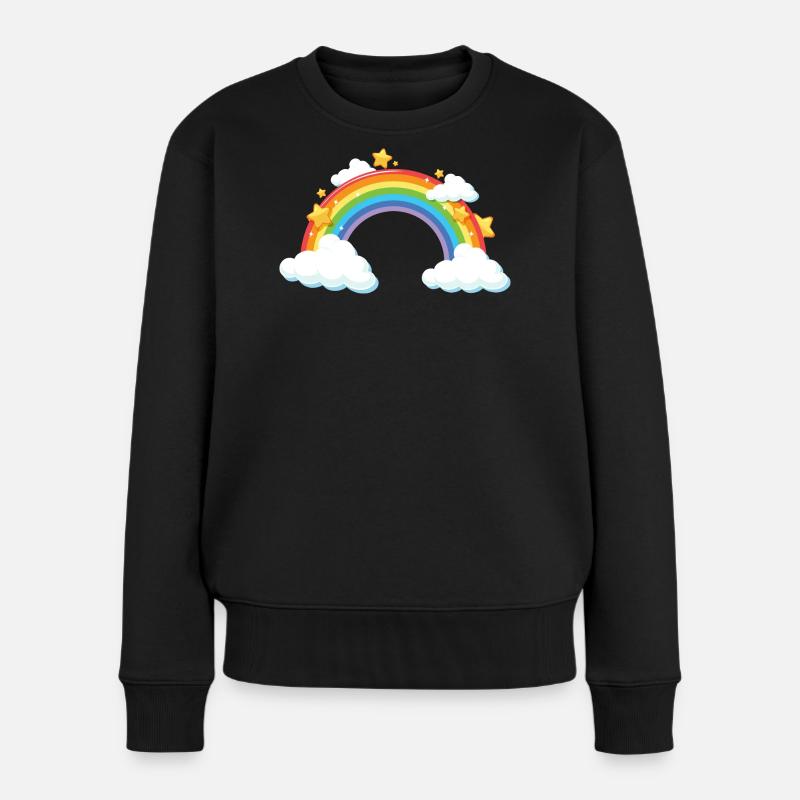 Regenbogenbogen mit Wolken und Sternen - Frauen Premium Bio Pullover - Schwarz