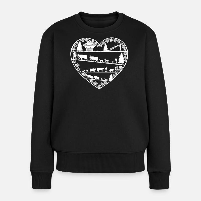 Herz mit Alpaufzug weiss - Frauen Premium Bio Pullover - Schwarz
