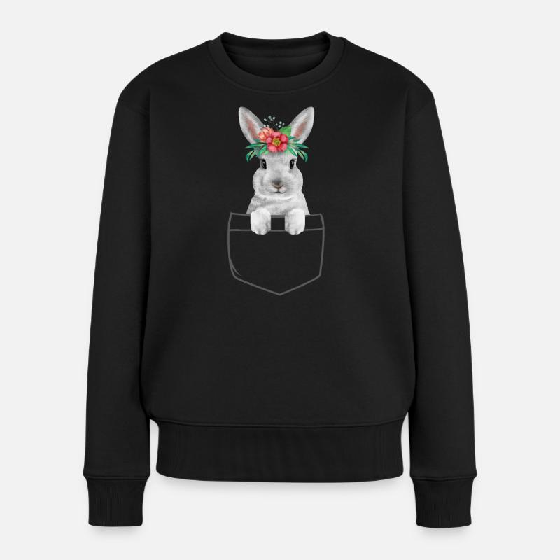Hase Kaninchen Osterhase Blumen Hasenmama - Frauen Premium Bio Pullover - Schwarz