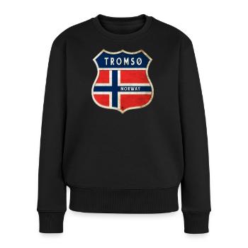 Tromsø Norwegen Wappen Flaggen Design - Frauen Premium Bio Pullover - Schwarz - Vorne - Julia (174cm)