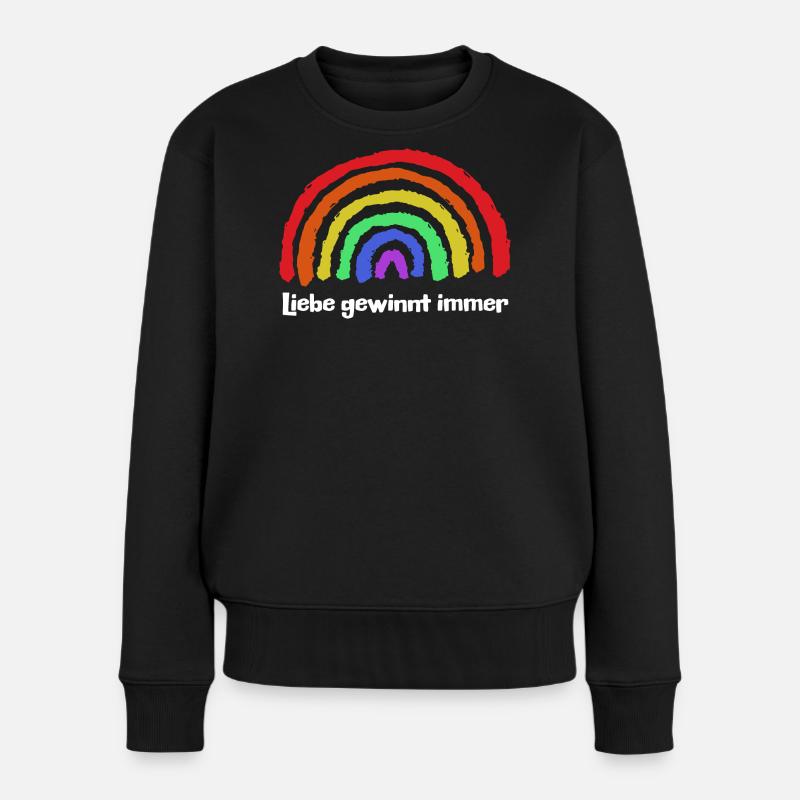 Regenbogen Frieden Freiheit Liebe Statement - Frauen Premium Bio Pullover - Schwarz