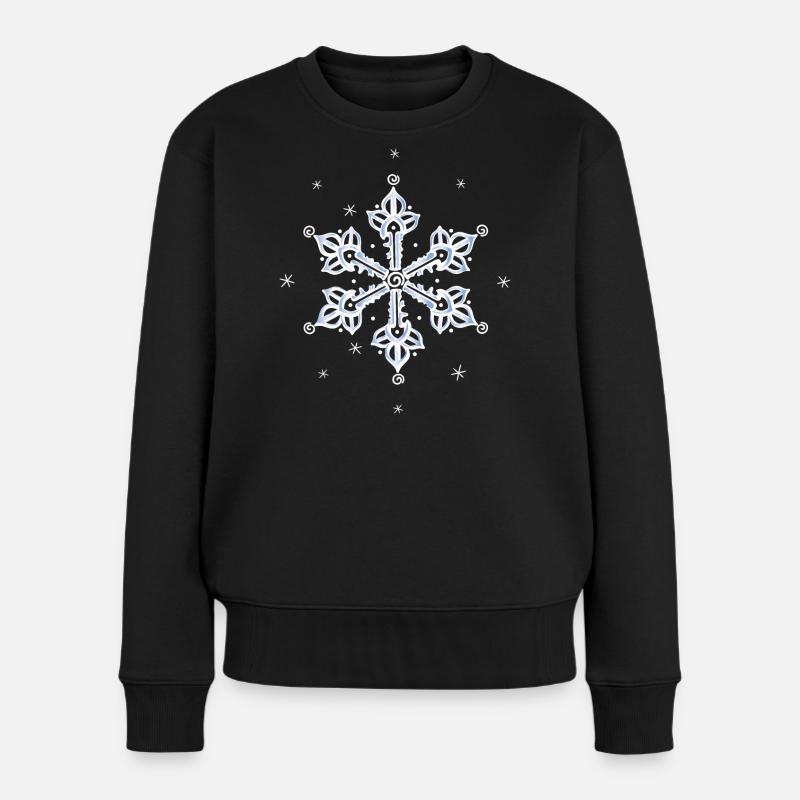 Schneeflocke Eiskristall - Frauen Premium Bio Pullover - Schwarz