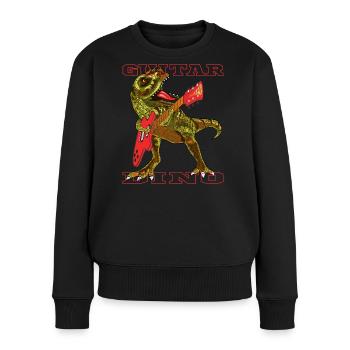 Dinosaurier mit Gitarre - Frauen Premium Bio Pullover - Schwarz - Vorne - Julia (174cm)