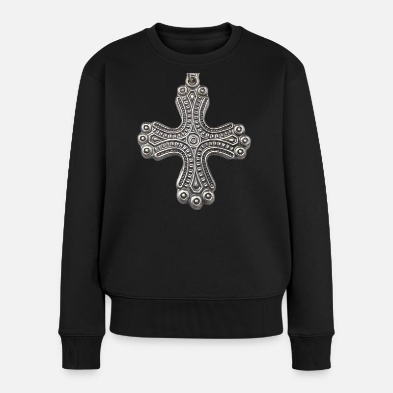 Kalevala Silberkreuz - Frauen Premium Bio Pullover - Schwarz