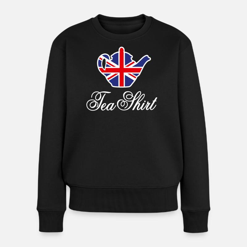 Tea Shirt Union Jack Flagge Tee Wortspiel Britisch - Frauen Premium Bio Pullover - Schwarz