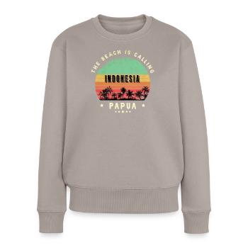 Papua Indonesien Strand Design - Frauen Premium Bio Pullover - Taupe - Vorne - Julia (174cm)