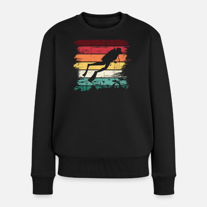 Diver Silhouette on Retro Rainbow Stripes - Women's Premium Organic Jumper - black