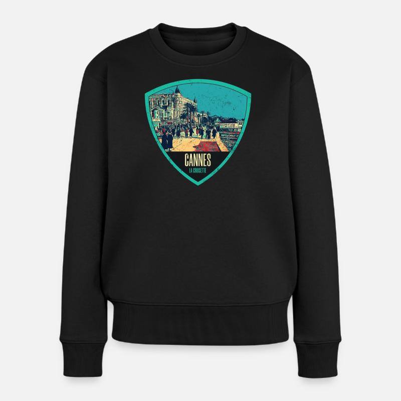 Originelle Retro-Illustration La Croisette in Cannes - Frauen Premium Bio Pullover - Schwarz