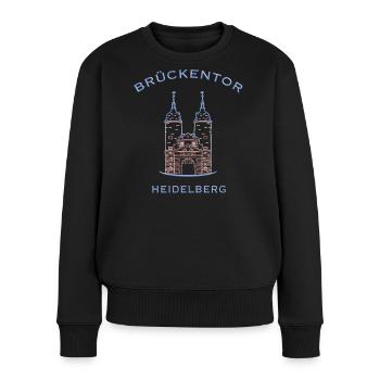Heidelberg, Wahrzeichen Brückenturm 2 - Frauen Premium Bio Pullover - Schwarz - Vorne - Julia (174cm)