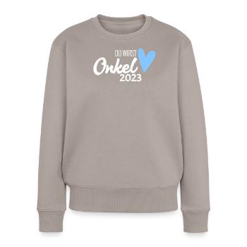 Onkel 2023 - Schwangerschaft verkünden Geschenk - Frauen Premium Bio Pullover - Taupe - Vorne - Julia (174cm)