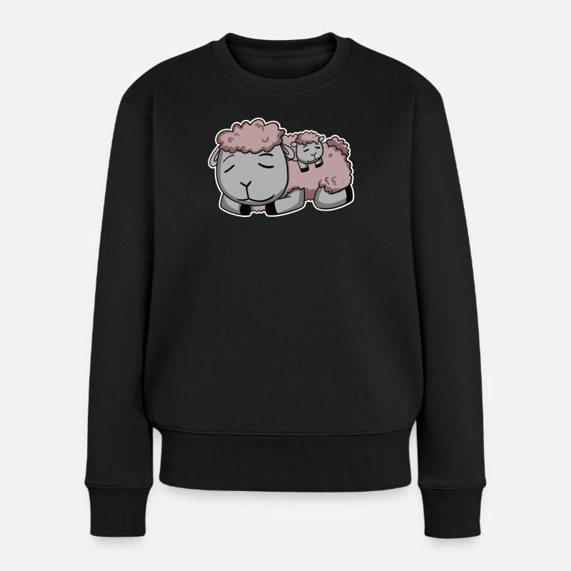 Schaf mit Baby Schaf - Frauen Premium Bio Pullover - Schwarz