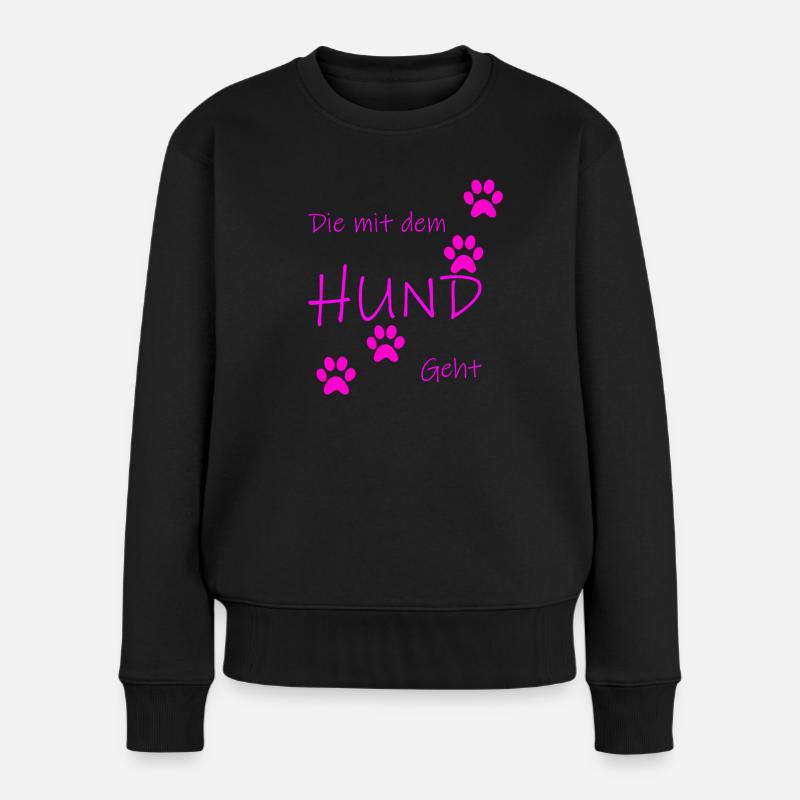 Die mit dem Hund geht - Frauen Premium Bio Pullover - Schwarz