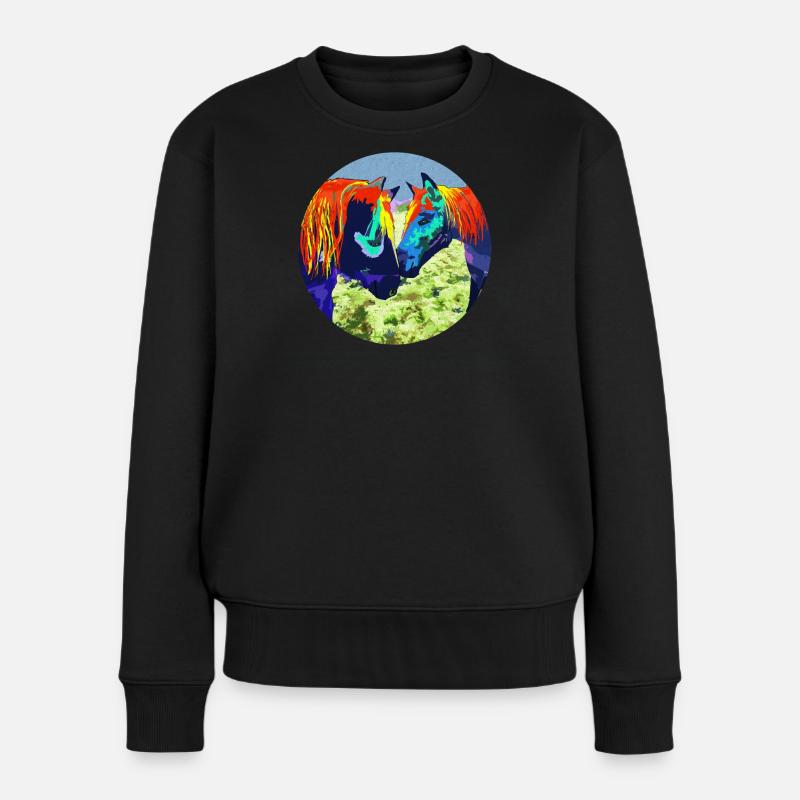 Pferdepaar Popart Kreisdesign - Frauen Premium Bio Pullover - Schwarz