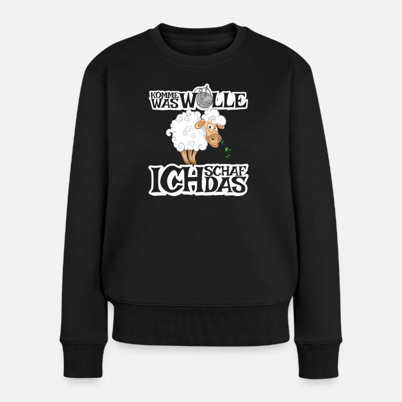 Komme was Wolle ich Schaf das - Frauen Premium Bio Pullover - Schwarz