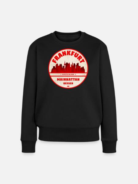 Mainhattan Skyline Retro Aufdruck - Frauen Premium Bio Pullover - Schwarz