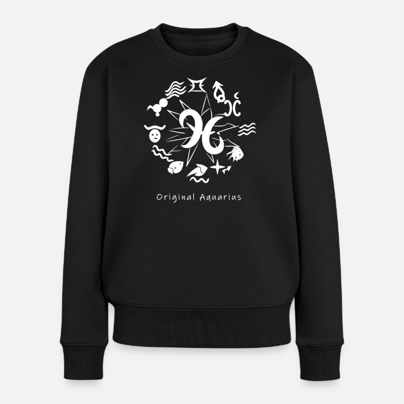 Sternzeichen Wassermann 003 weiß - Frauen Premium Bio Pullover - Schwarz