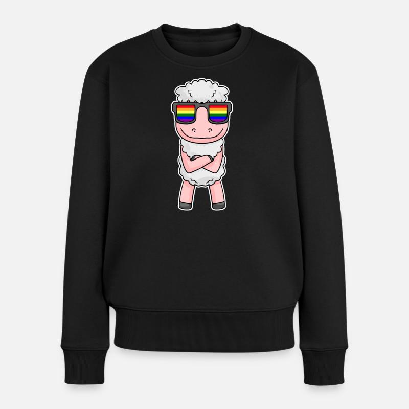 Gay Regenbogen - Schaf mit Brille - Frauen Premium Bio Pullover - Schwarz