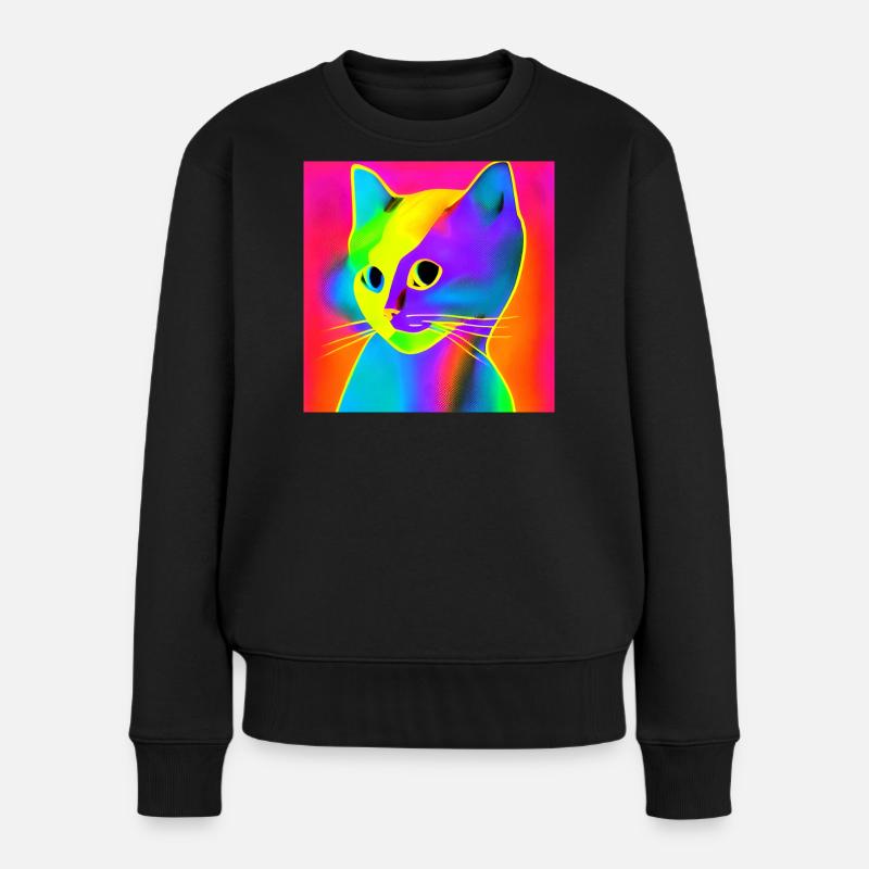 Farbiger Katzenkopf mit Neon-Effekt - Frauen Premium Bio Pullover - Schwarz